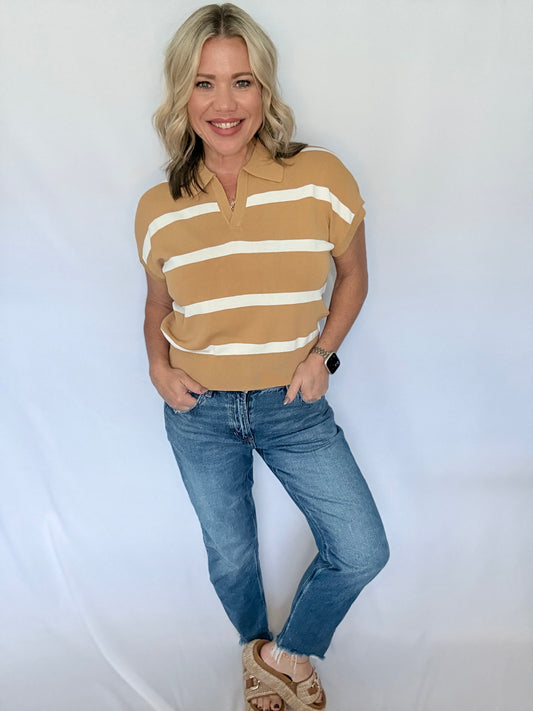 Caramel Stripe Sweater Tee