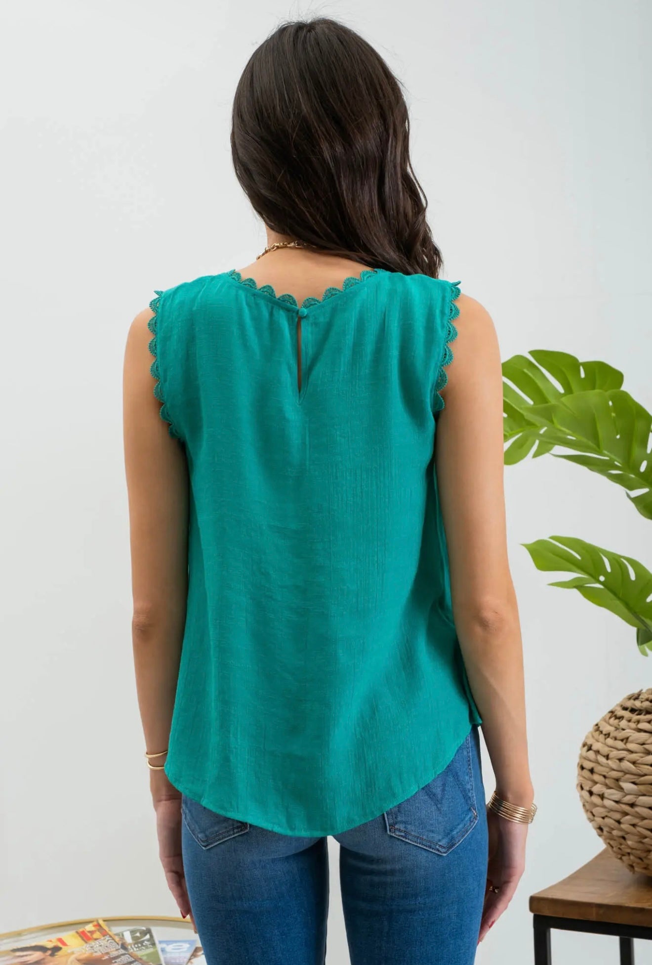 Teal Skies Lace Detail Tank