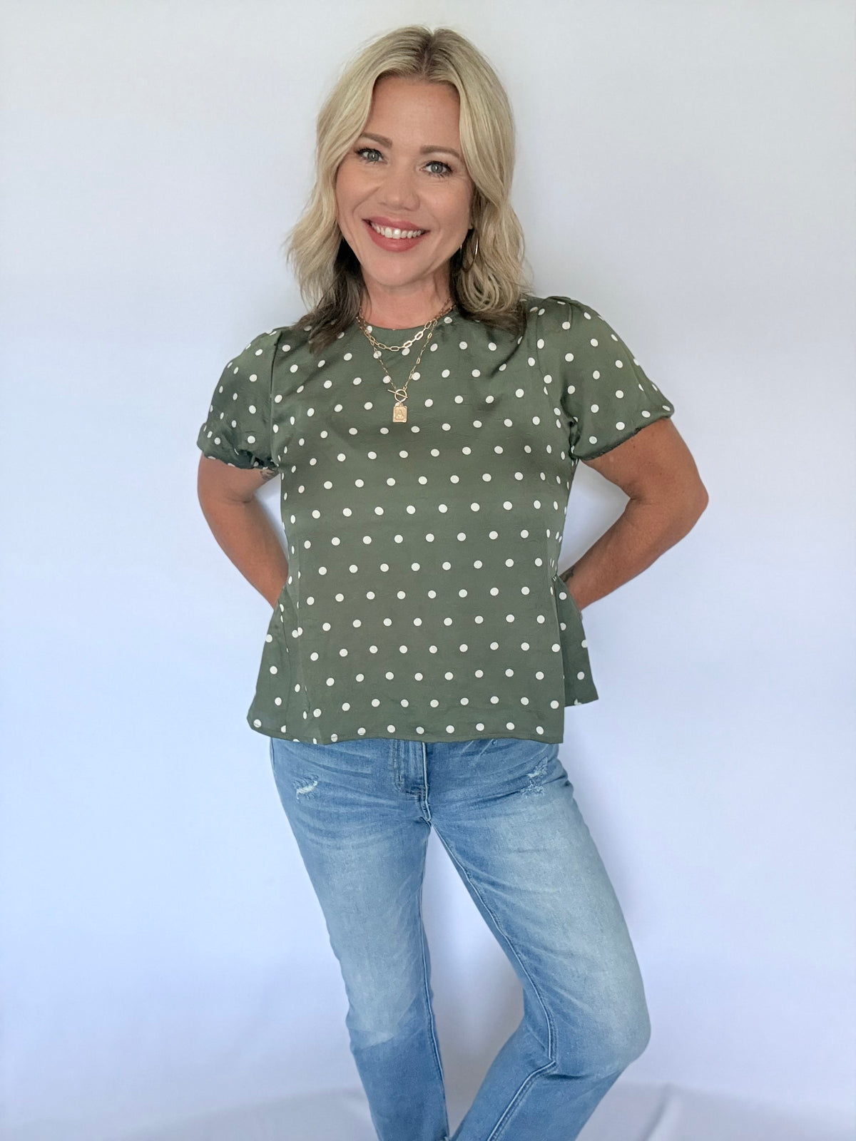 Polka Dot Olive Blouse