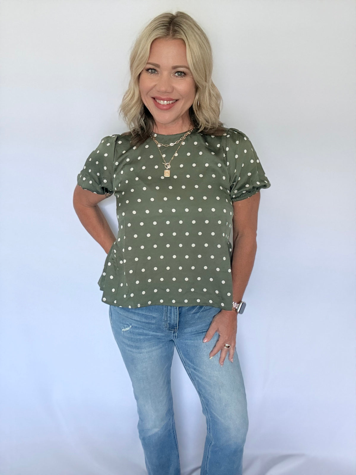 Polka Dot Olive Blouse