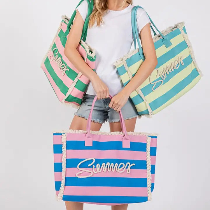 The Summer Vibes Tote - Teal and Yellow Stripe