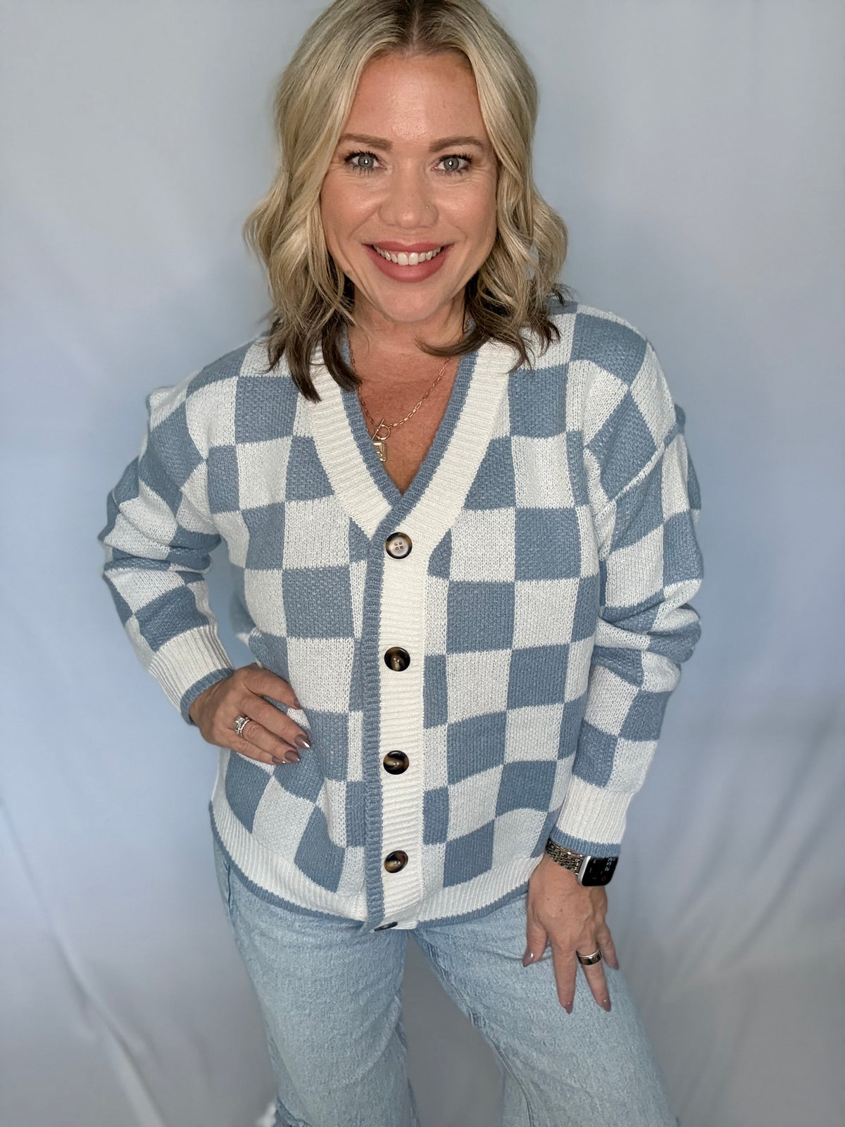 Blue Skies Checkered Cardigan