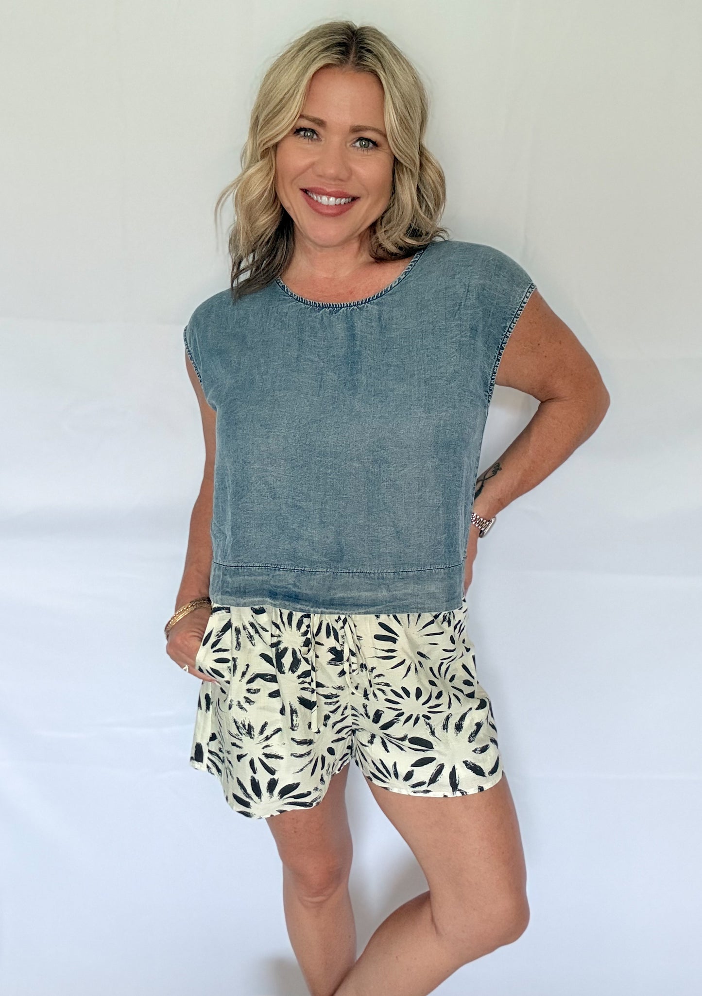 Washed Denim Boxy Top