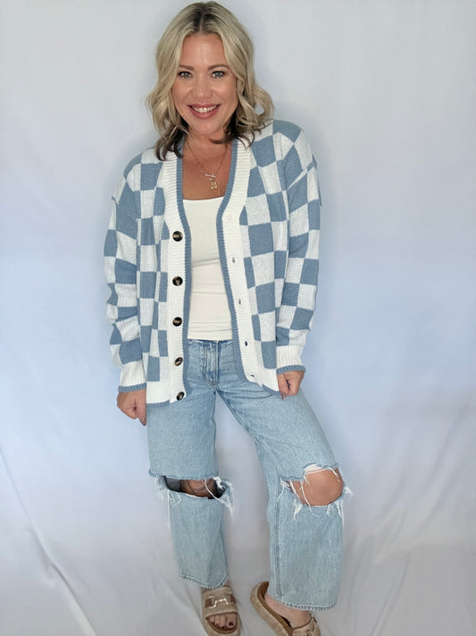 Blue Skies Checkered Cardigan