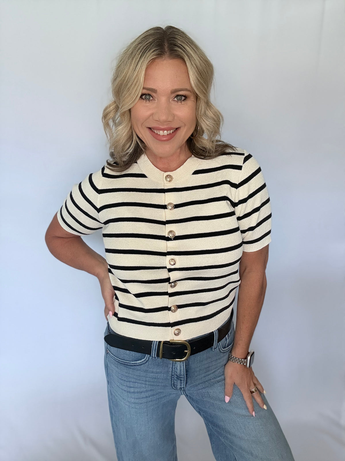 Classic Stripe Button Knit Top