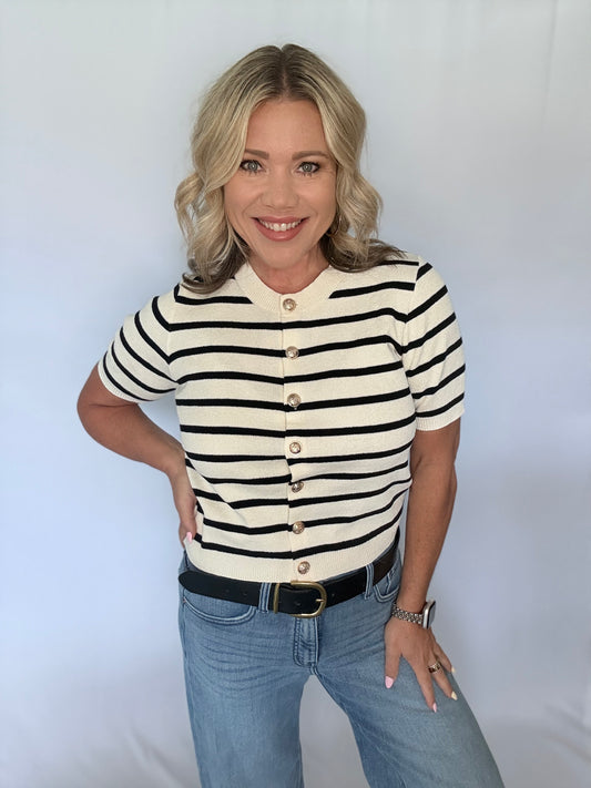 Classic Stripe Button Knit Top