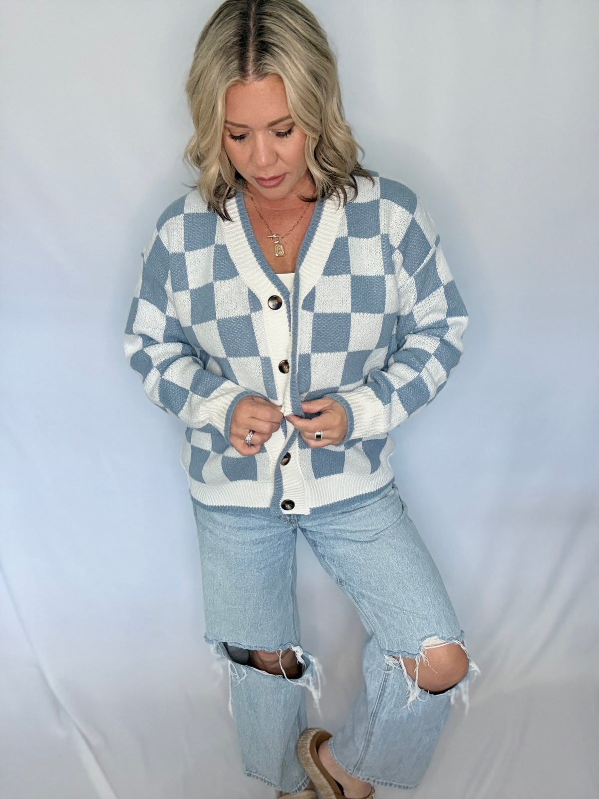 Blue Skies Checkered Cardigan