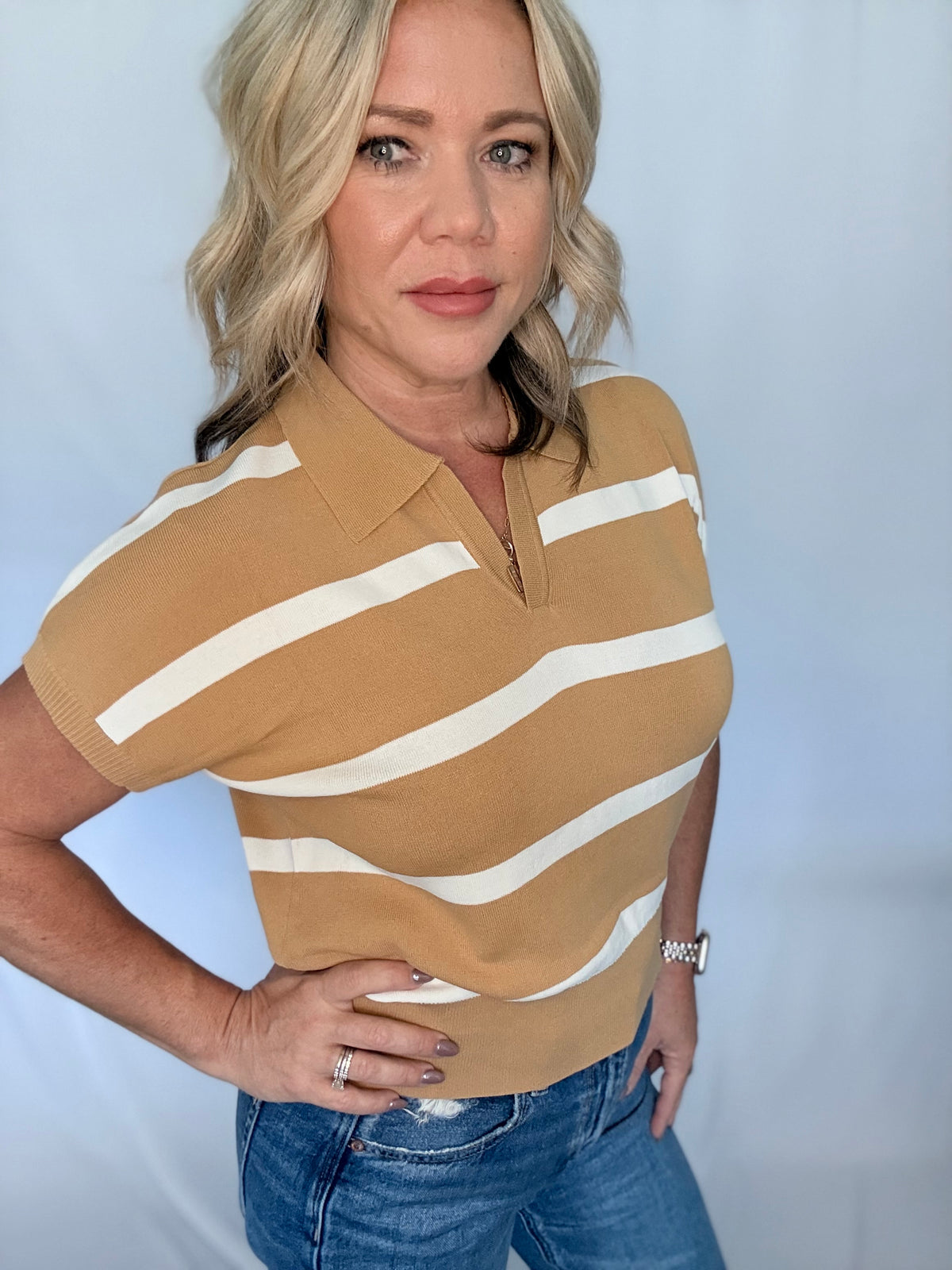 Caramel Stripe Sweater Tee