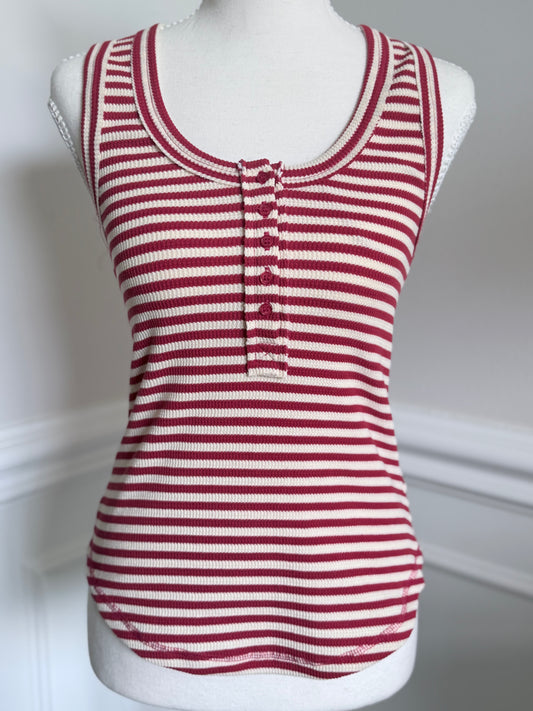 The Everyday Stripe Henley Tank -Red