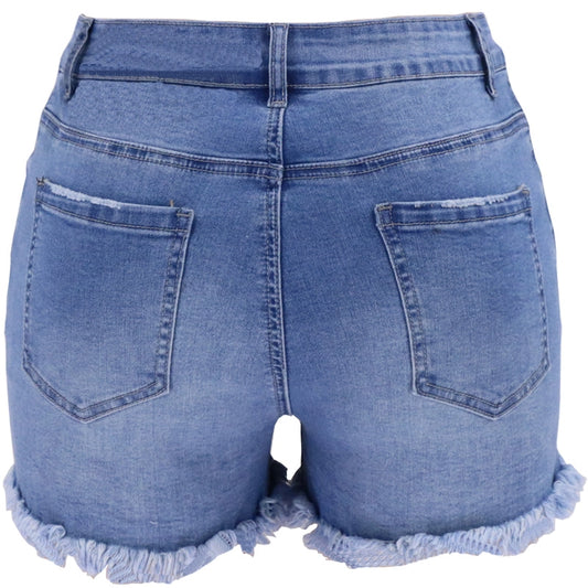 High-Rise Ripped Stretch Denim Shorts