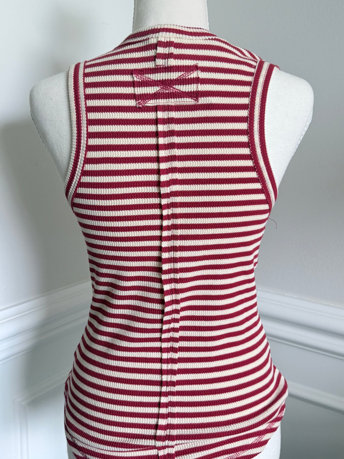 The Everyday Stripe Henley Tank -Red