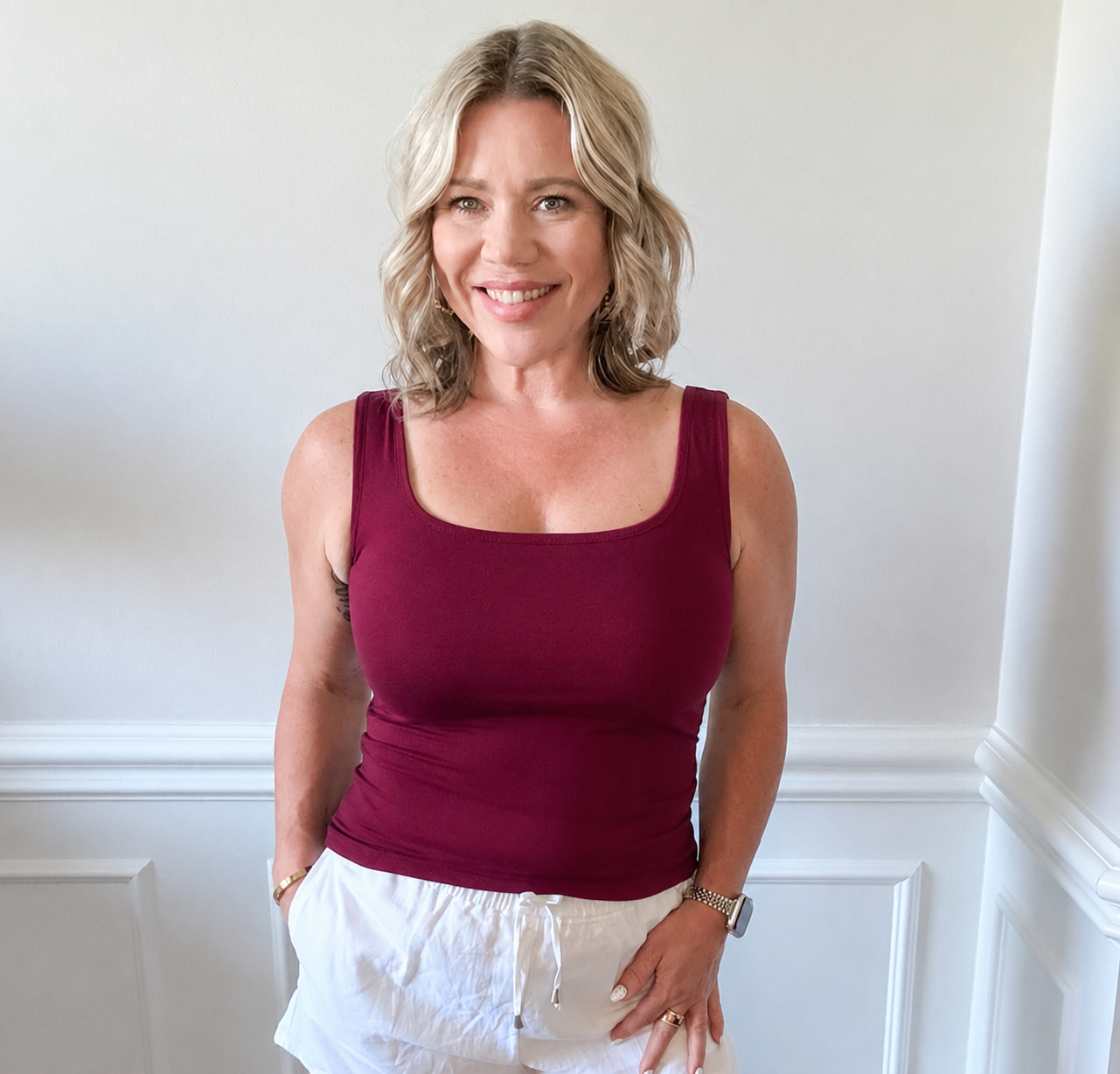 The Everyday Square Neck Tank - Deep Berry