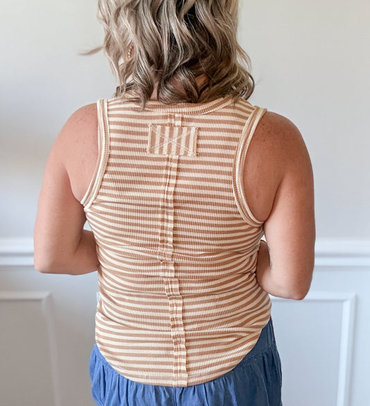 The Everyday Stripe Henley Tank - Taupe